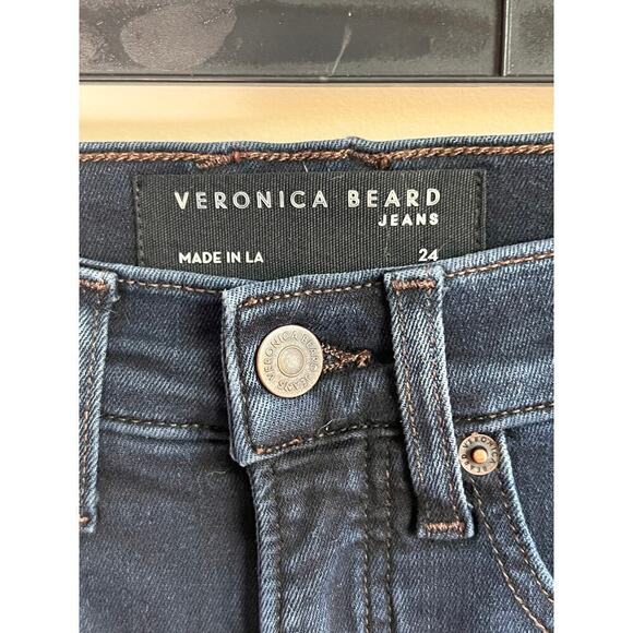 Veronica Beard Carly Kick Flare High Rise Raw Hem Jeans Dark Ink Women's Size 24 - Picture 9 of 12